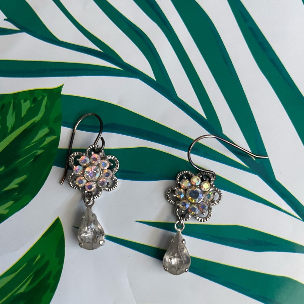 Flower Rhinestone Dangling Earrings - image 3
